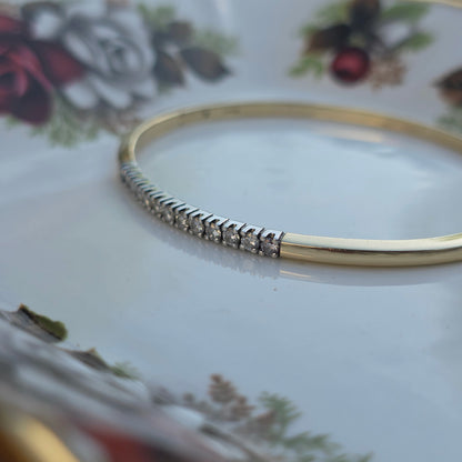 Vintage 14k gouden bangle armband met 13 diamanten