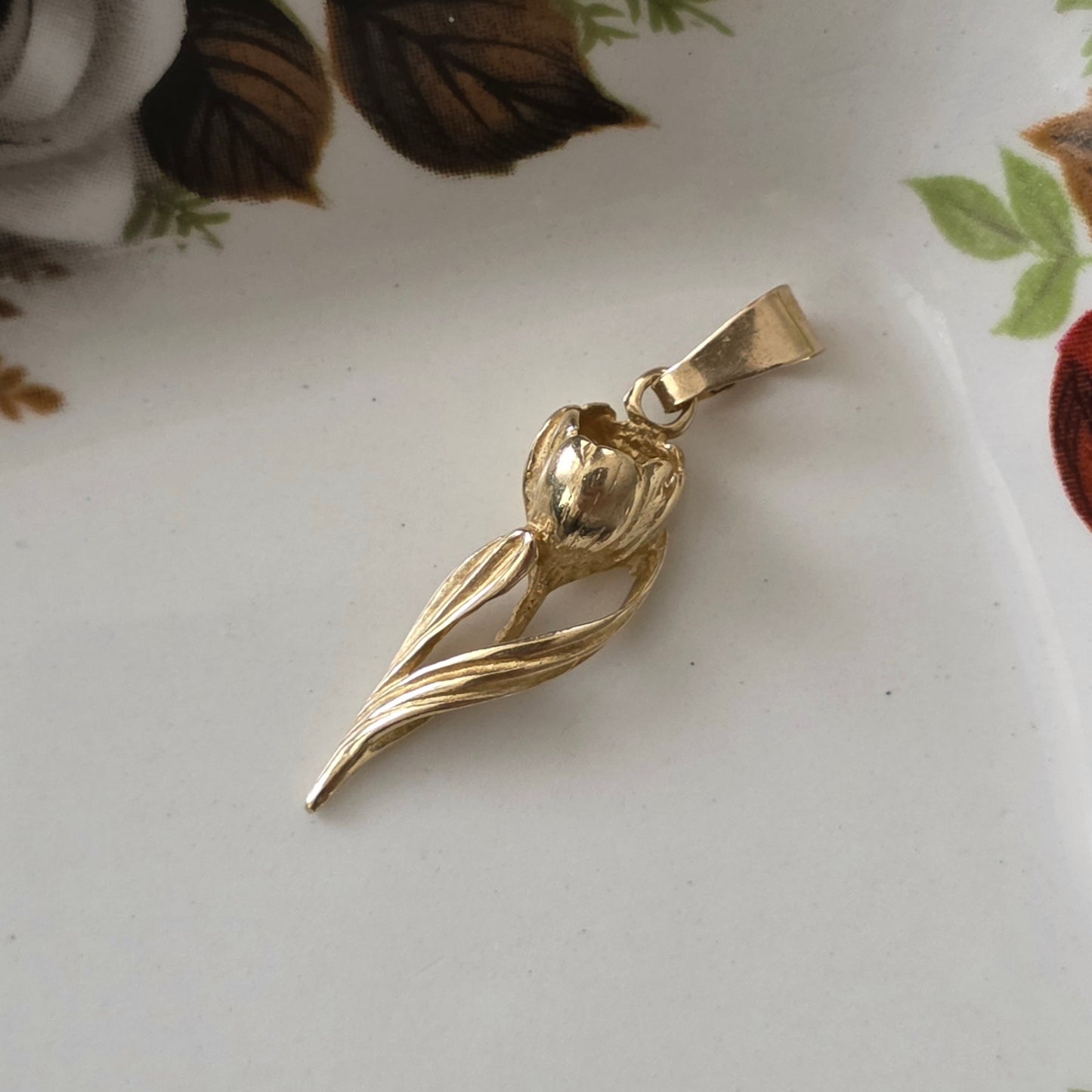 Vintage 14k gouden hanger tulp