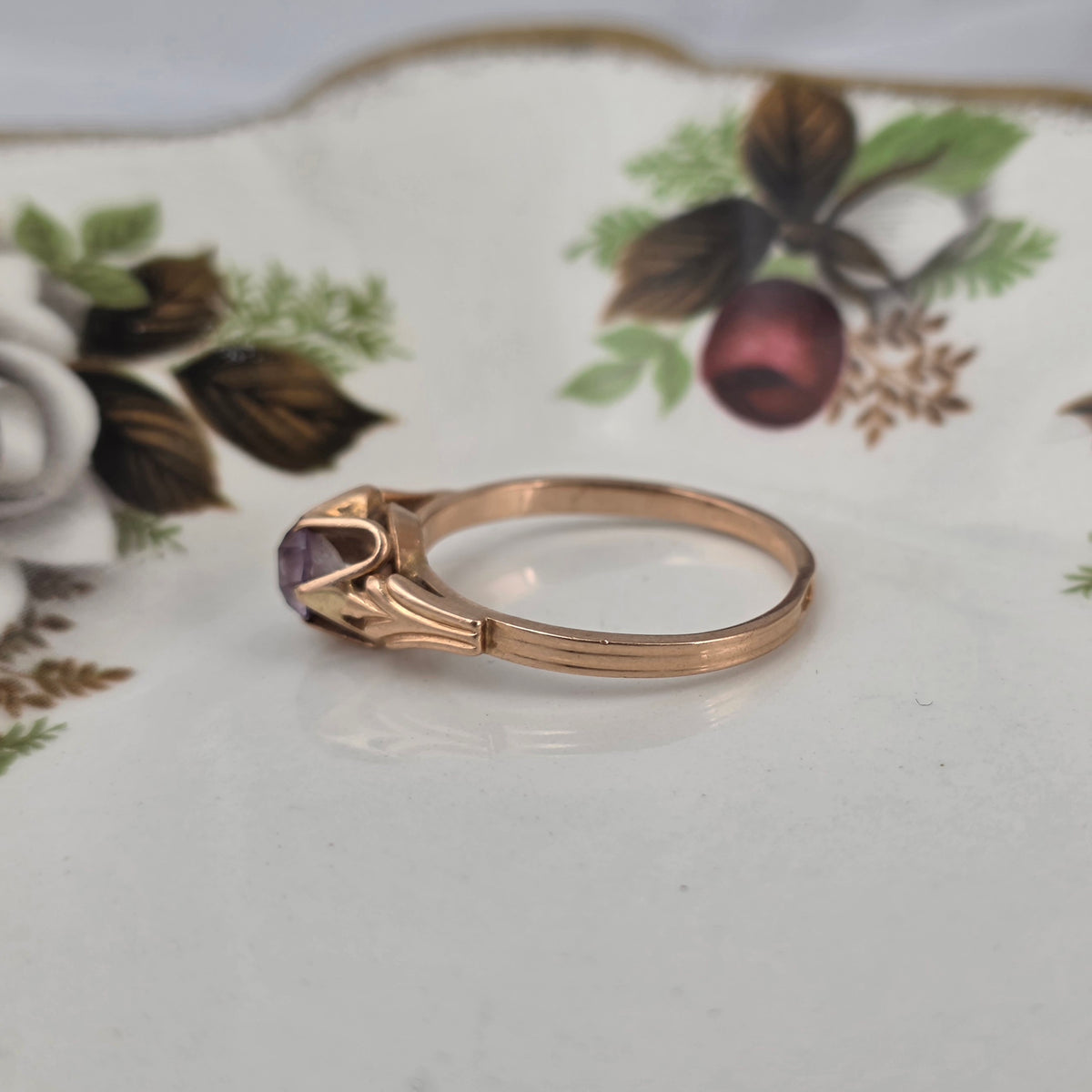 Vintage 14k roségouden ring solitair alexandriet