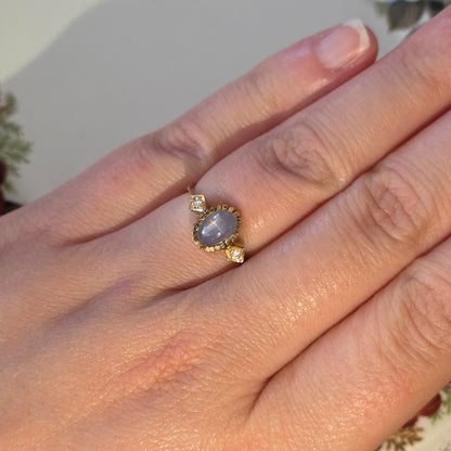 Vintage 14k gouden ring met ster saffier en diamanten