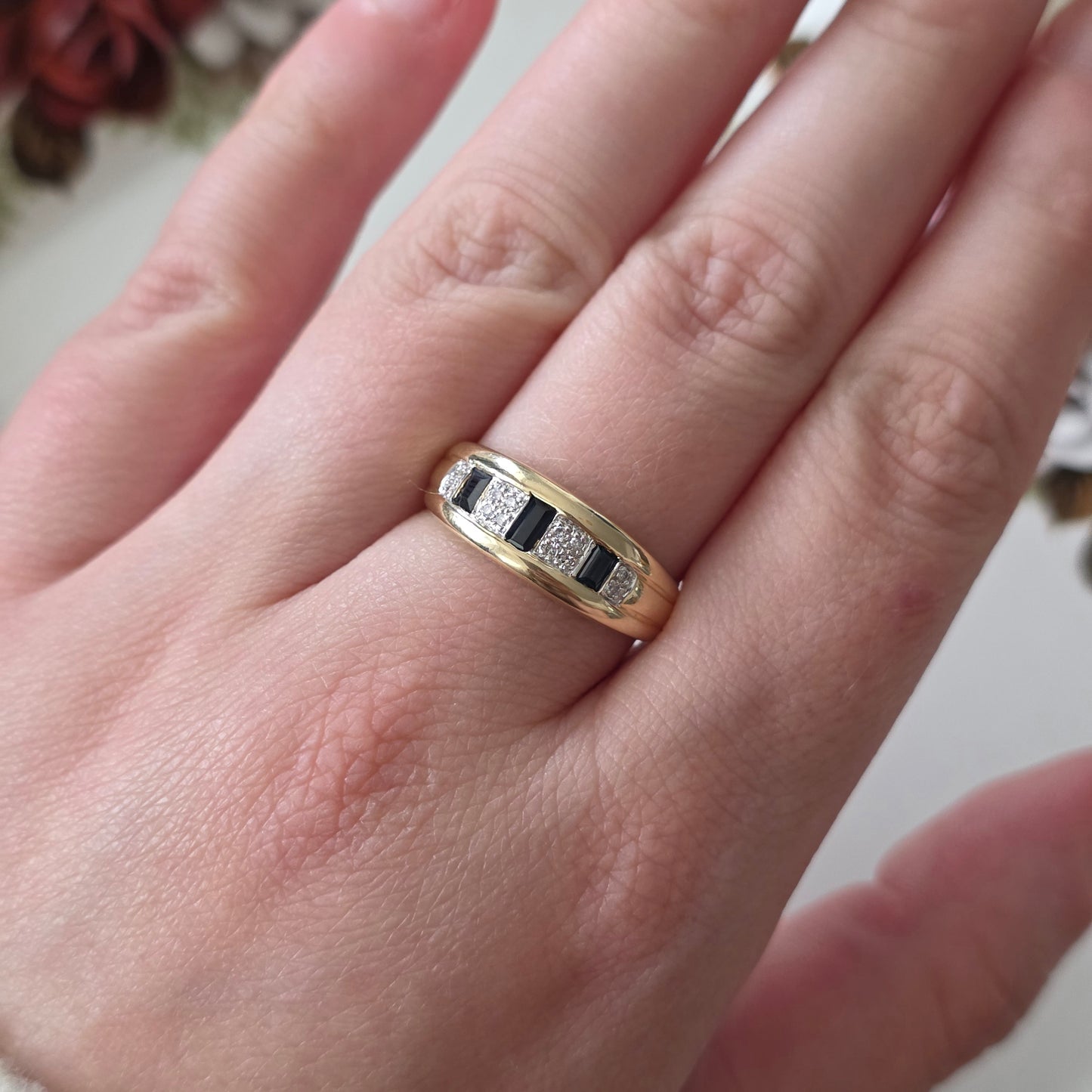 Vintage 14k gouden ring saffier en diamant