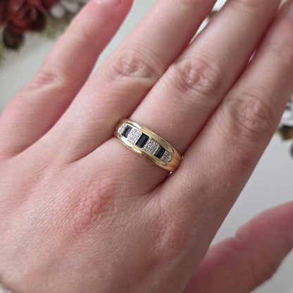 Vintage 14k gouden ring saffier en diamant
