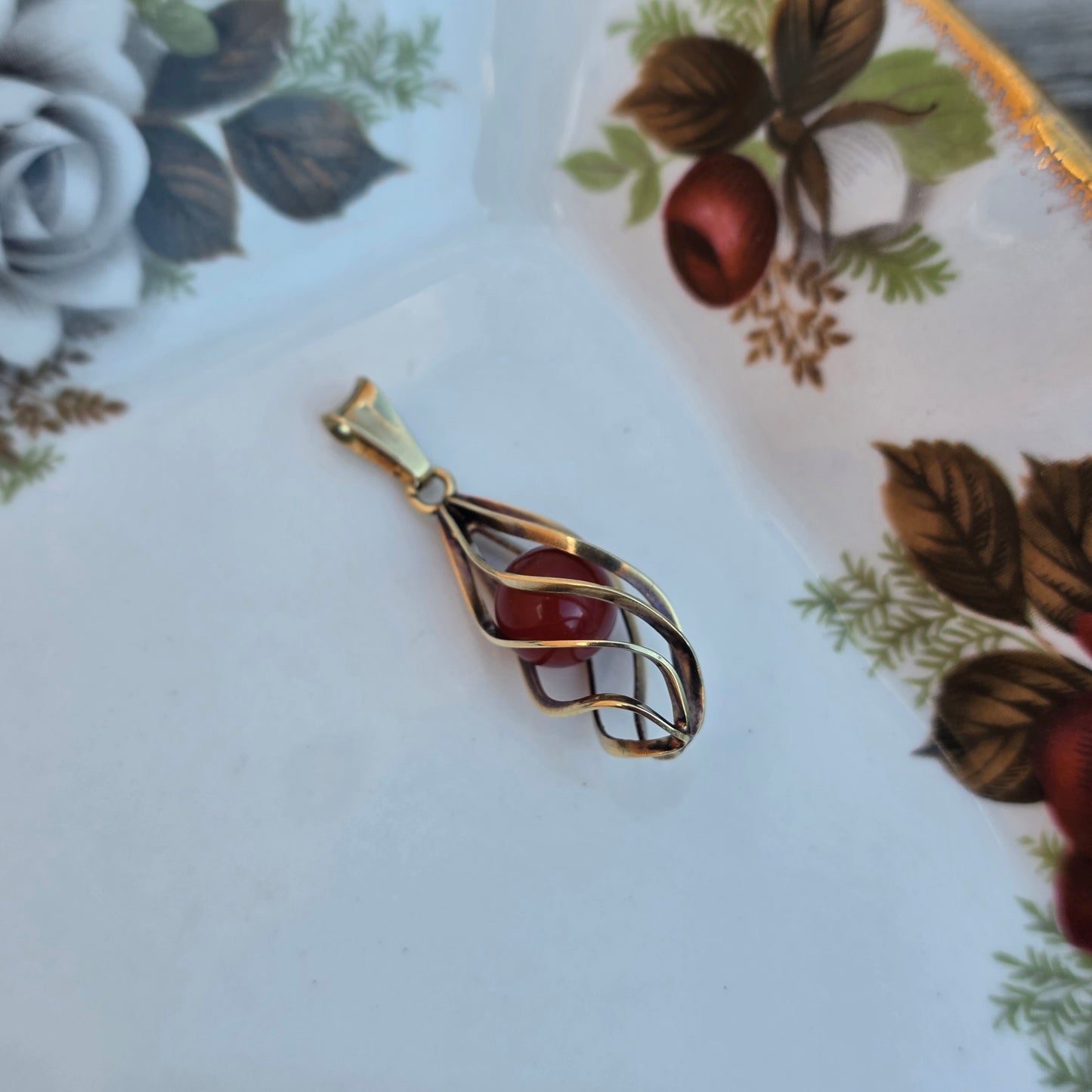 Vintage 14k gouden hanger carneool