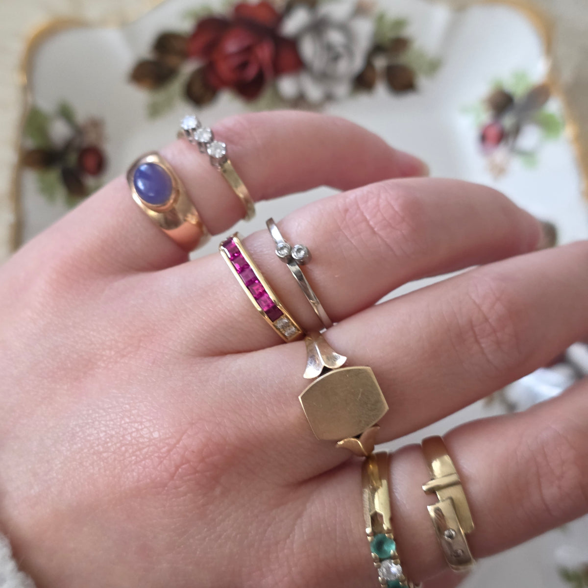 Vintage 14k witgouden ring met diamanten 0.04ct