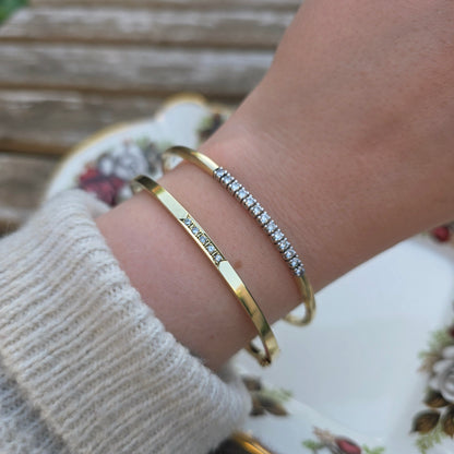 Vintage 14k gouden bangle armband met 13 diamanten