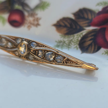 Antieke 14k gouden roosdiamant broche vroege Art Deco