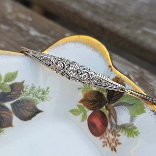 Antieke 14k wit gouden Art Deco diamanten armband