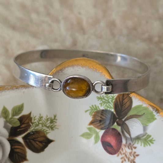 Vintage zilveren bangle tijgeroog