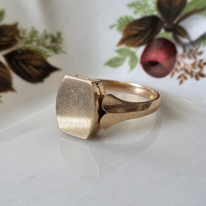 Vintage 14k gouden ring medaillon compartiment