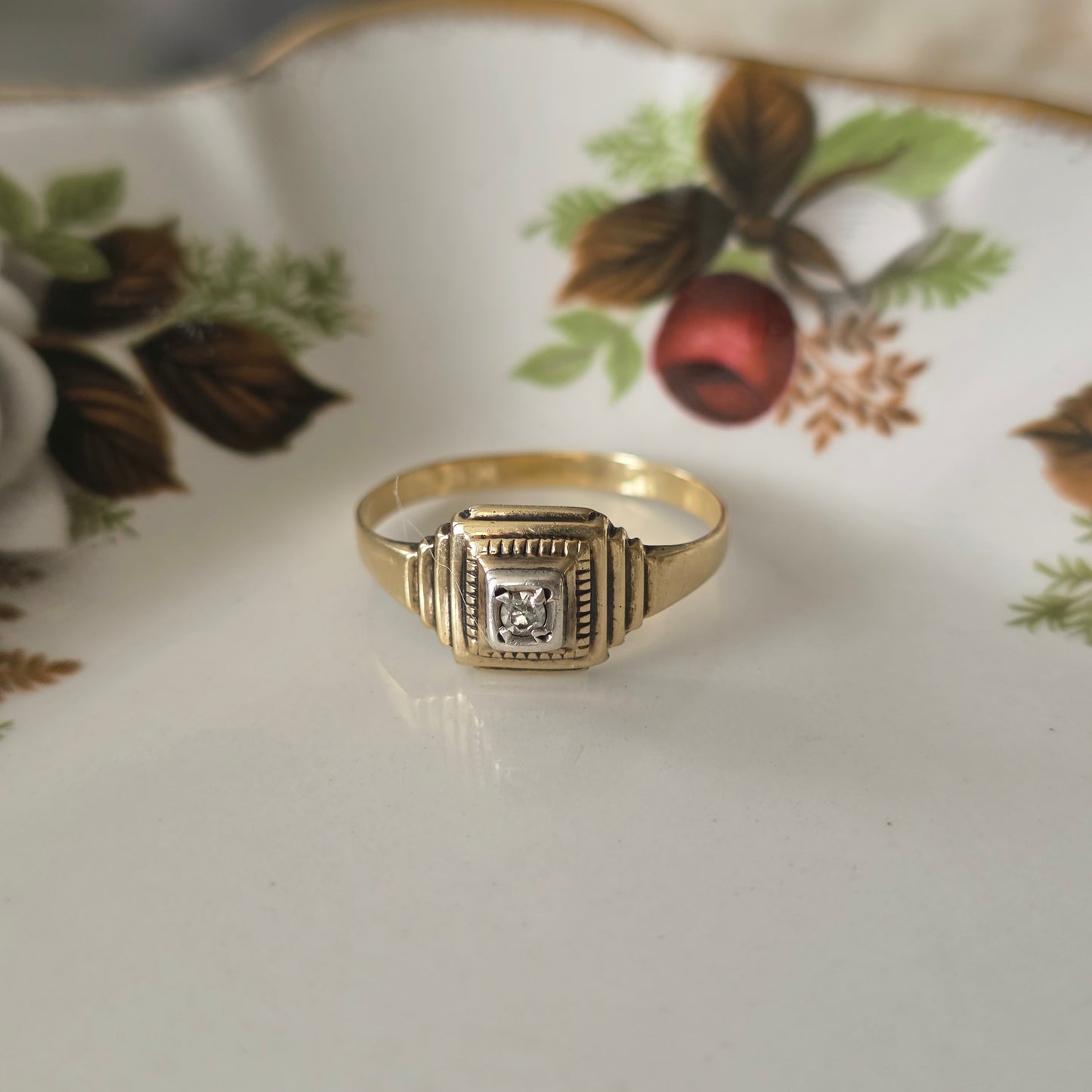 Vintage 14k gouden Art Deco ring diamant 0.03ct