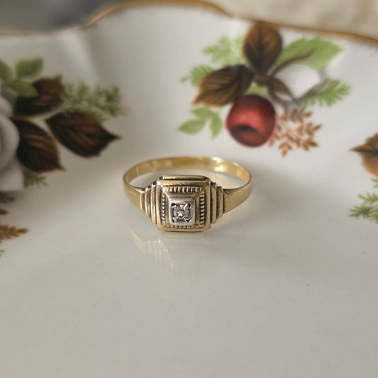 Vintage 14k gouden Art Deco ring diamant 0.03ct