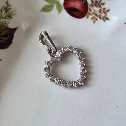 Vintage 14k witgouden hanger hart diamanten 0.2ct
