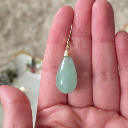 Vintage 14k gouden oorhangers groene chalcedoon