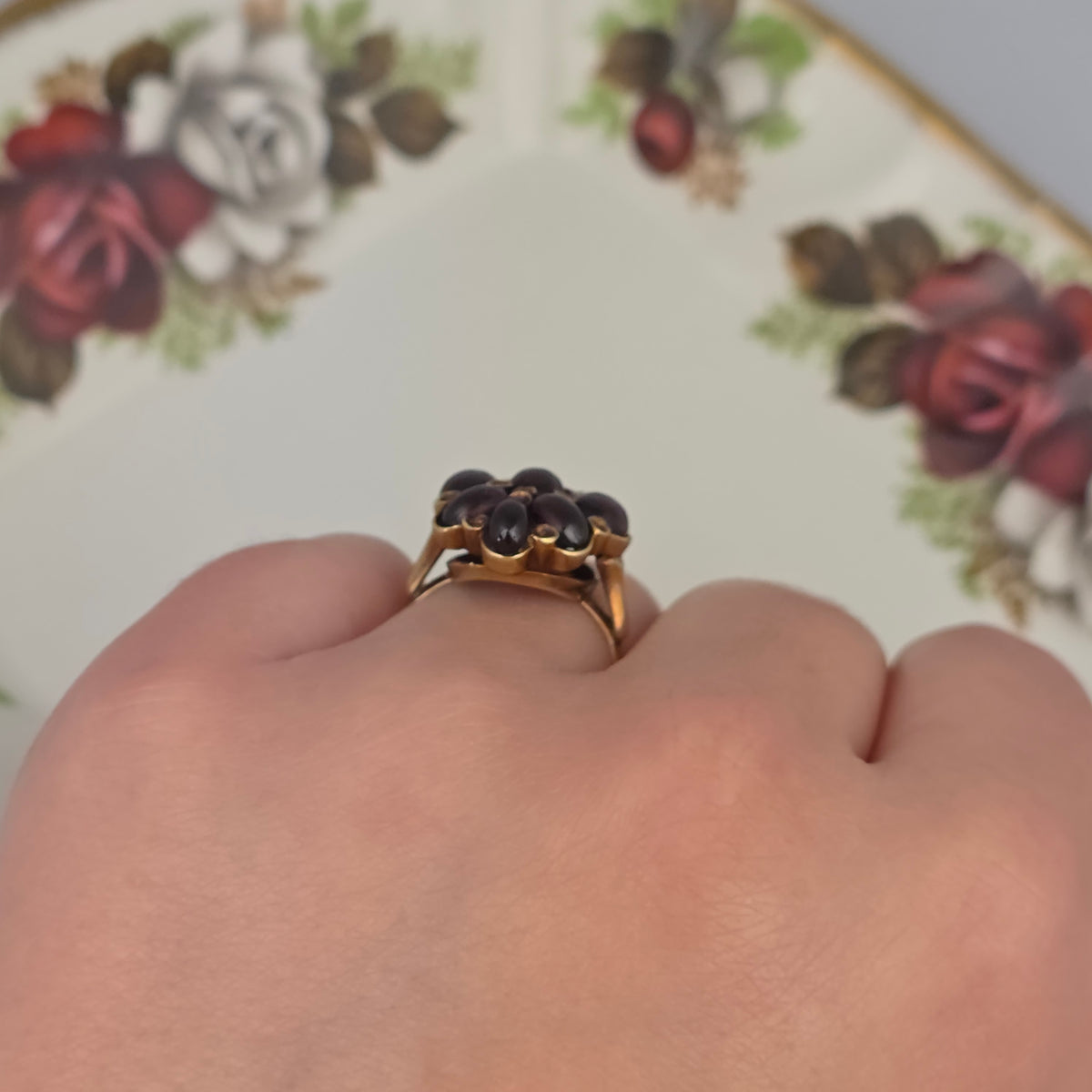 Vintage 14k gouden ring met granaat cabochons