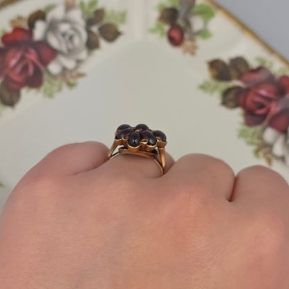 Vintage 14k gouden ring met granaat cabochons