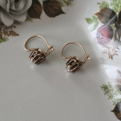Antique 14k rose gold earrings with rose diamond