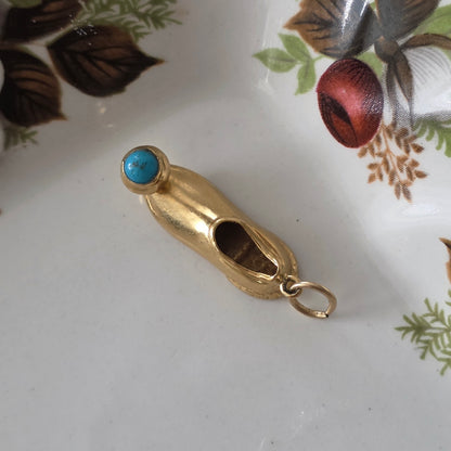 Vintage 18k gouden hanger schoen turquoise