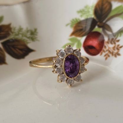 Vintage 14k gold ring with amethyst and white quartz