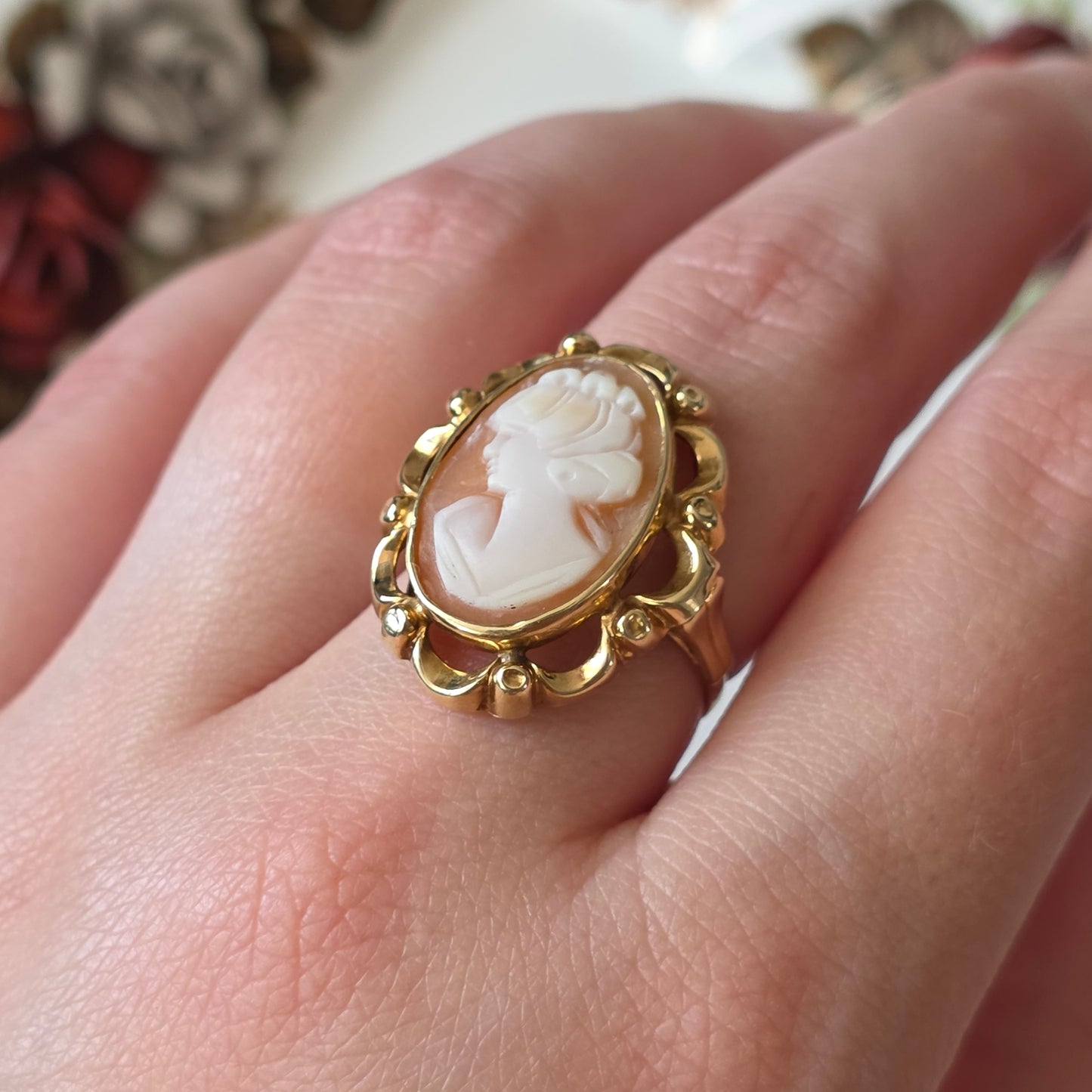 Vintage 14k gouden ring met camee