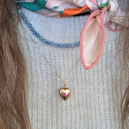 Vintage 18k gouden hanger hart robijn