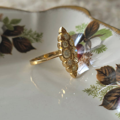 Vintage 20k gold navette ring with diamonds 0.46ct