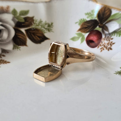 Vintage 14k gouden ring medaillon compartiment
