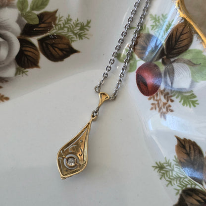 Antieke 14k wit gouden Art Deco diamant ketting