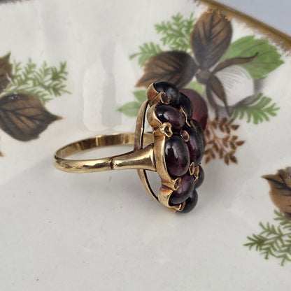 Vintage 14k gouden ring met granaat cabochons