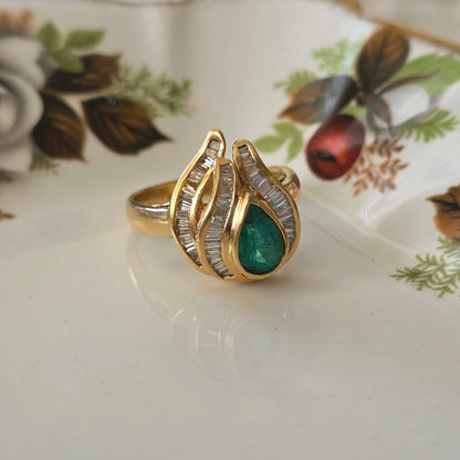 Vintage 18k gouden ring met smaragd en diamanten