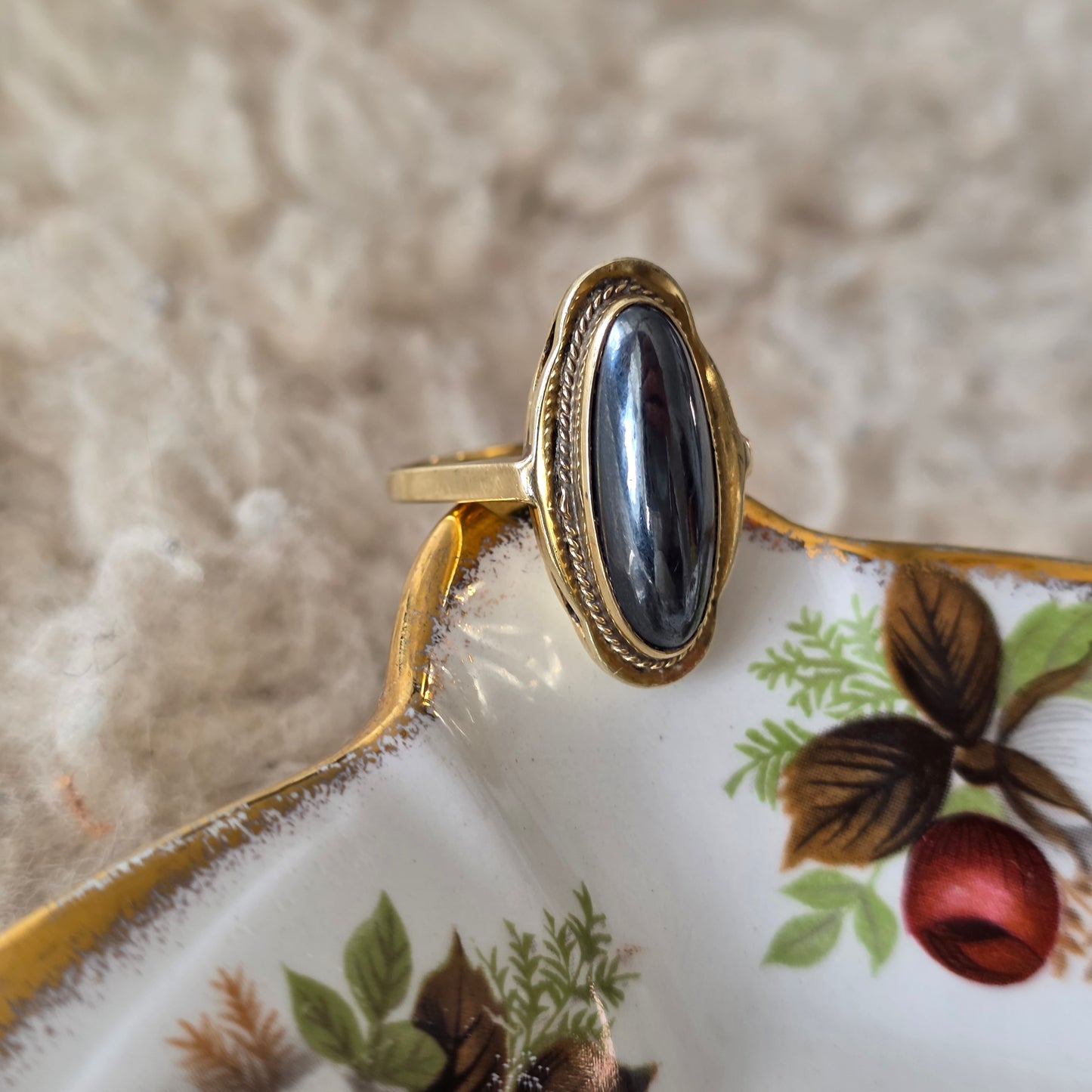 Vintage 14k gouden ring hematiet statement