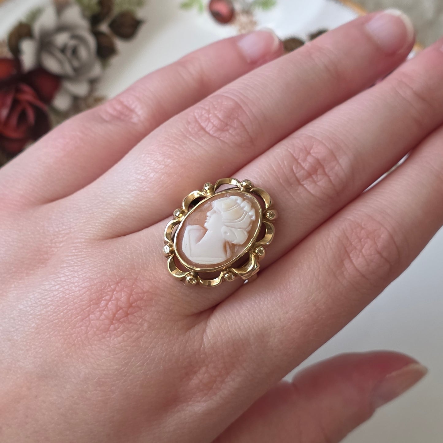 Vintage 14k gouden ring met camee