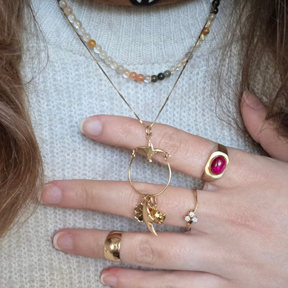 Vintage 18k gouden zegelring met robijn