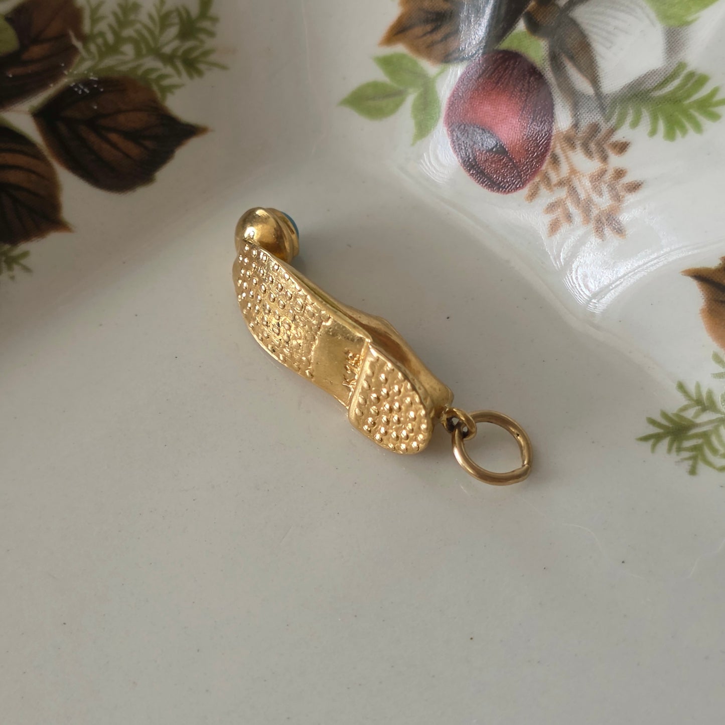 Vintage 18k gouden hanger schoen turquoise