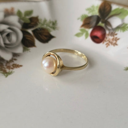 Vintage 14k gouden ring met parel
