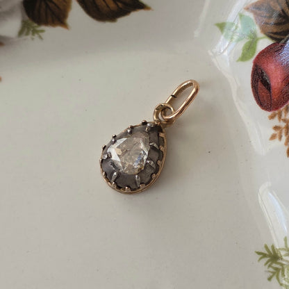Antique 14k gold and silver pendant with a pear-shaped rose-cut diamond