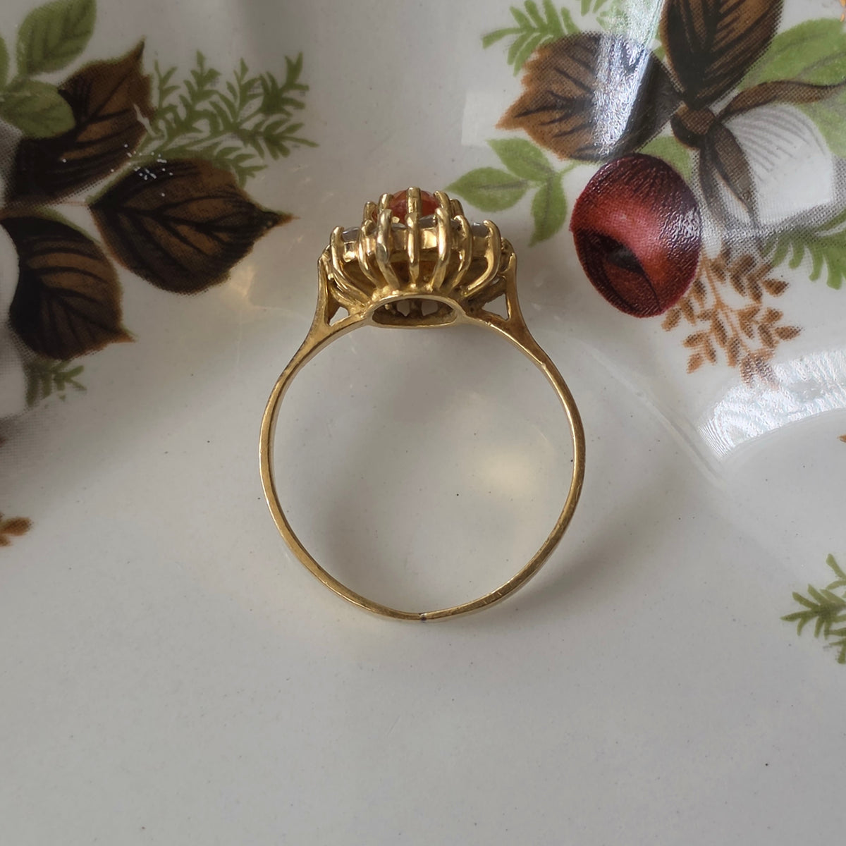 Vintage 18k gouden ring met citrien en kwarts