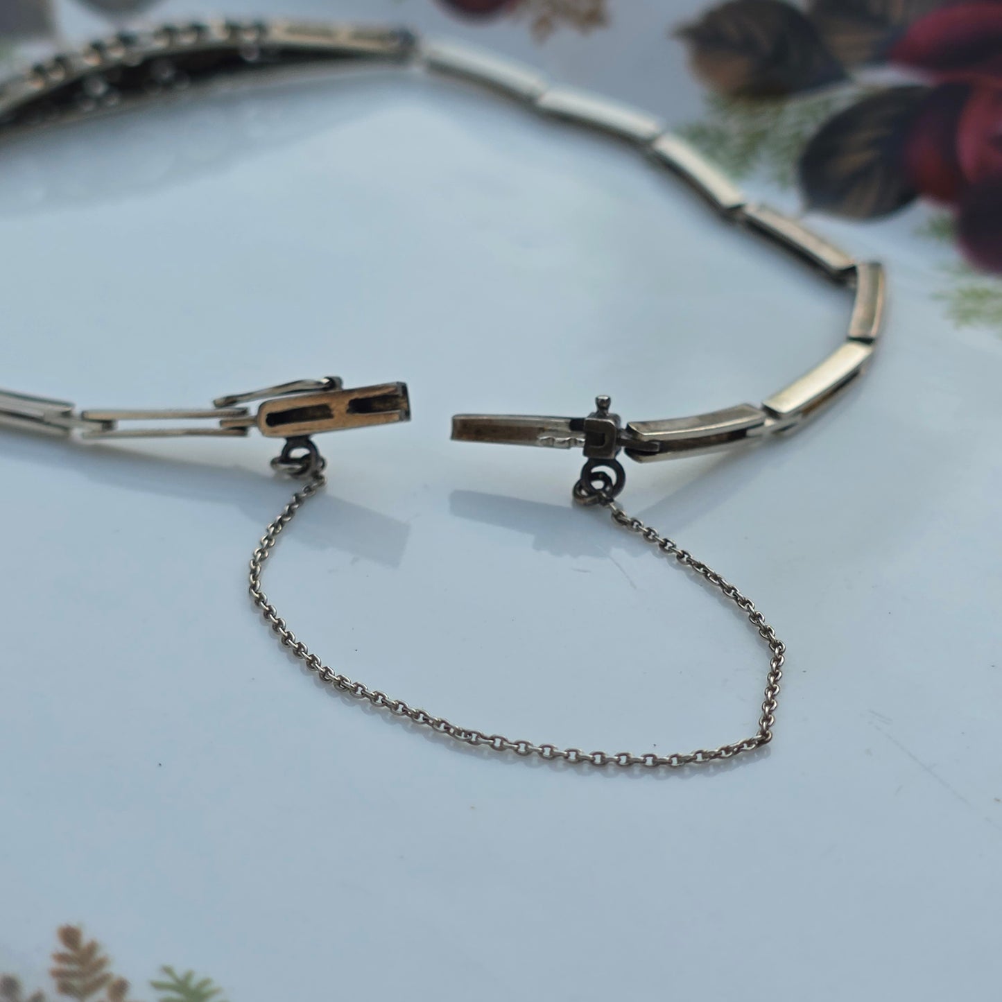 Antieke 14k wit gouden Art Deco diamanten armband