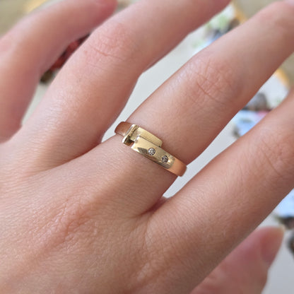Vintage 14k gouden ring gesp met diamanten