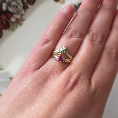 Vintage 18k ring met diamant en smaragd