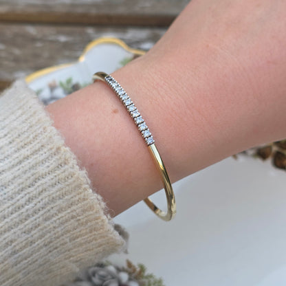 Vintage 14k gouden bangle armband met 13 diamanten