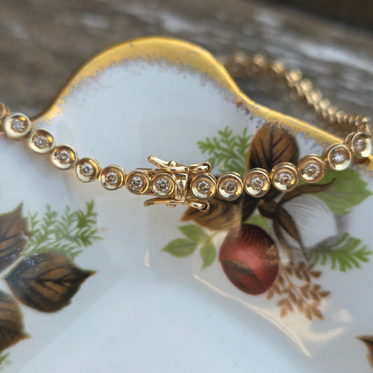 Vintage 14k geel gouden diamant tennisarmband 1ct