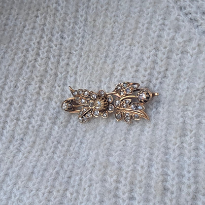 Antieke 14k gouden roosdiamant broche bloemtak en tremblant