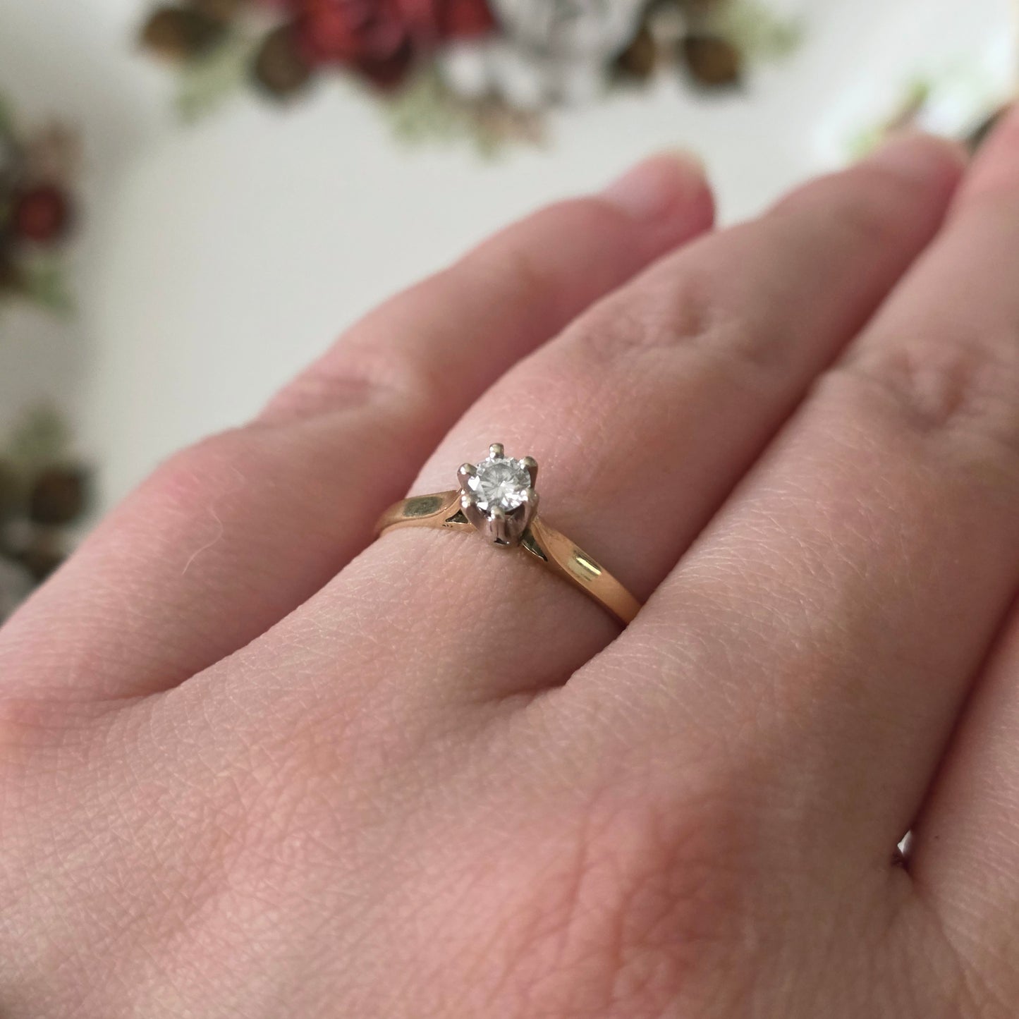 Vintage 14k gouden solitair verlovingsring diamant 0.15ct
