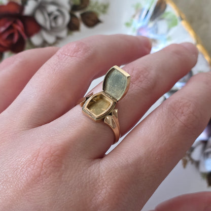 Vintage 14k gouden ring medaillon compartiment
