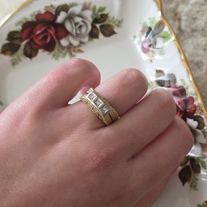 Vintage 14k gouden zegelring met diamant