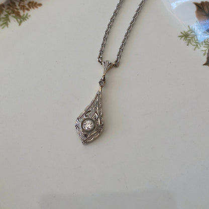 Antieke 14k wit gouden Art Deco diamant ketting