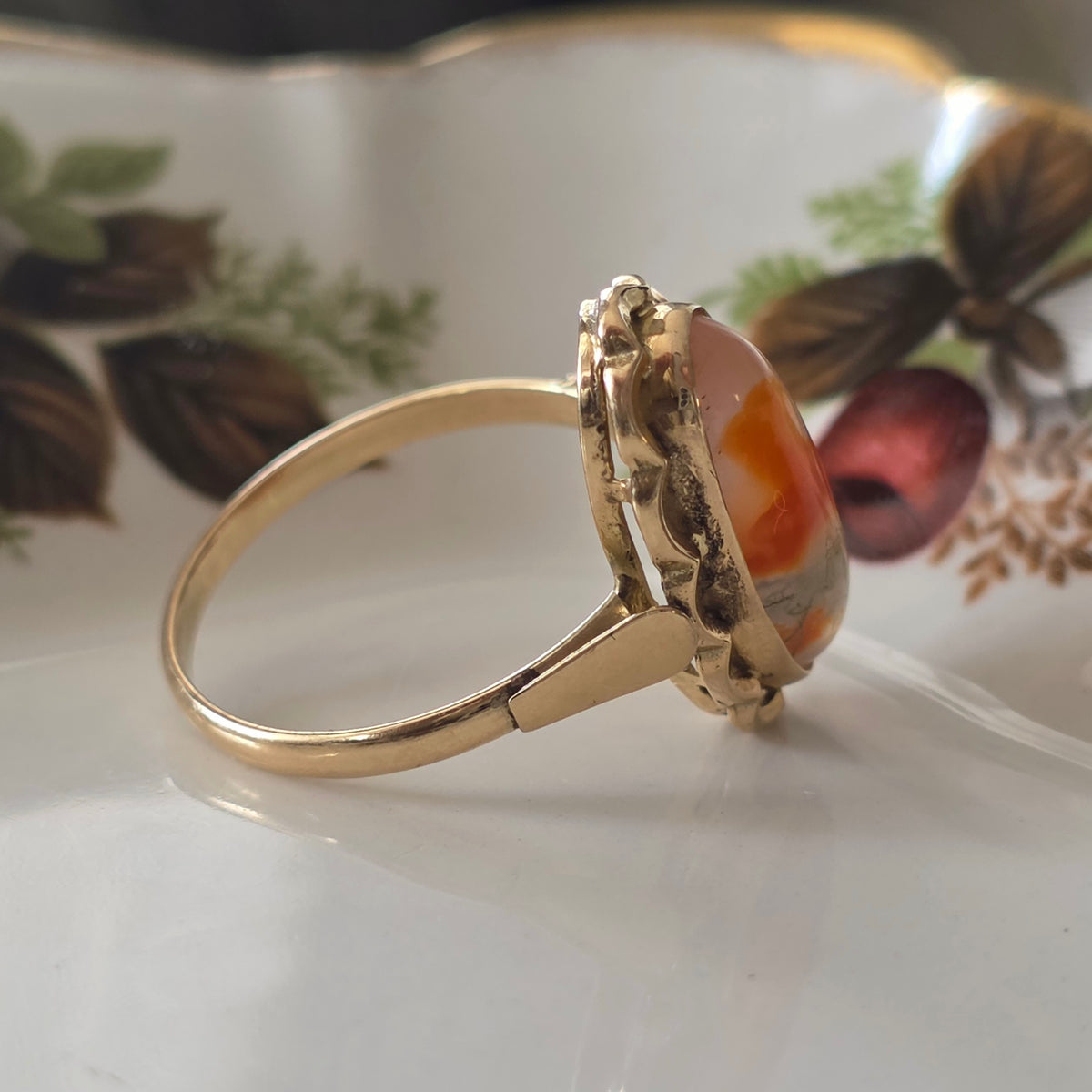 Vintage 14k gouden ring met mosagaat