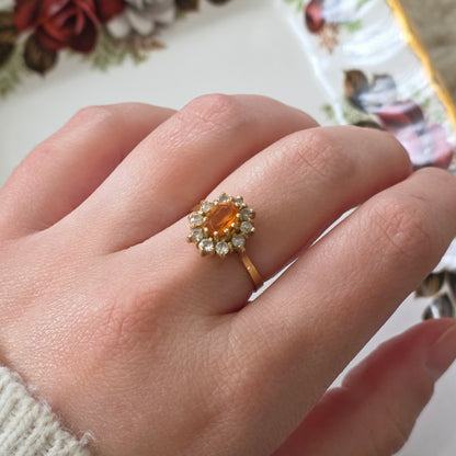 Vintage 18k gouden ring met citrien en kwarts