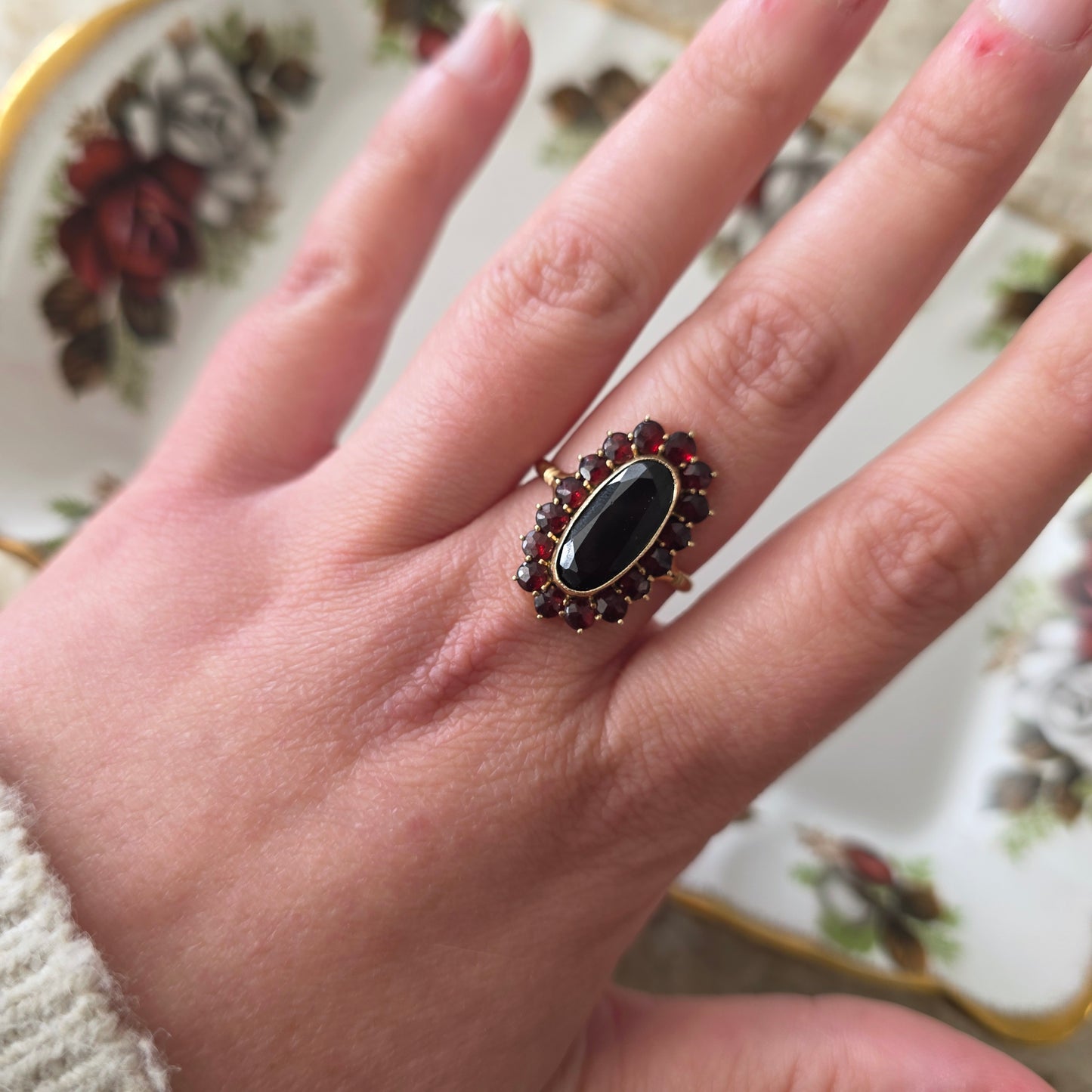 Vintage 14k gouden ring granaat entourage