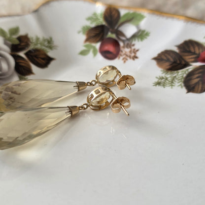 Vintage 14k gouden oorhangers citrien